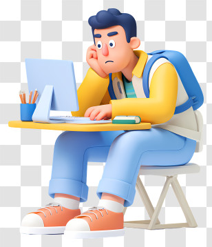 Procrastinating Student - Studious Character With Laptop And Backpack Transparent PNG