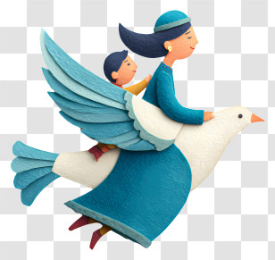 Mom And Daughter Flying On Dove - Woman And Child On Bird Transparent PNG