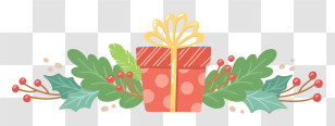 Holiday Gift - Gift Box With Holly And Festive Decorations Transparent PNG