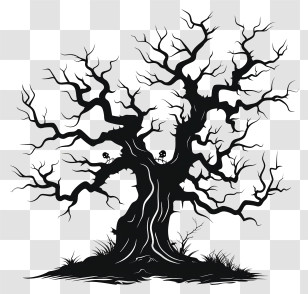 Spooky Tree Silhouette - Spooky Tree Silhouette With Gnarled Branches Transparent PNG