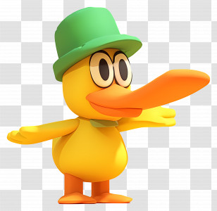 Pocoyo Pato - Cartoon Yellow Duck Wearing A Green Hat Transparent PNG