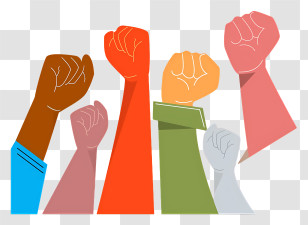 Group Unity - Illustration Of Raised Fists In Unity With Colorful Arms Transparent PNG