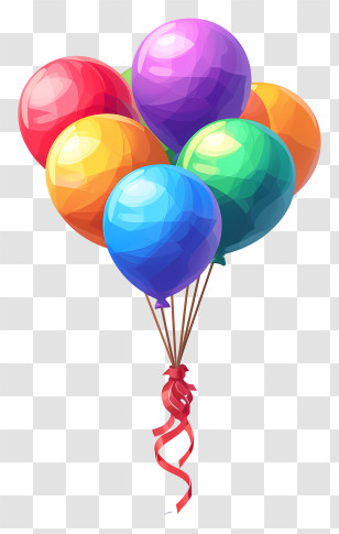 Birthday Party Balloons - Colorful Balloons With Red Ribbon Illustration Transparent PNG
