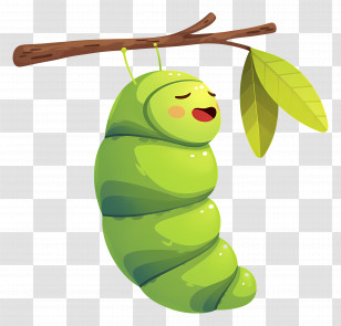 Caterpillar Sleeping On Leaf - Cartoon Caterpillar Hanging From A Tree Branch Transparent PNG