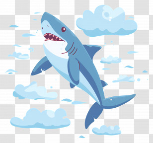 Cute Shark - Flying Blue Shark In Cartoon Style Transparent PNG