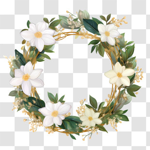 Floral Wreath With White Flowers - Floral Wreath With White Flowers And Greenery Transparent PNG