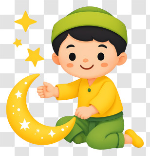 Cartoon Muslim Boy - Ramadan Boy With Crescent Moon Transparent PNG
