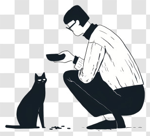 Man Giving Cat Food - Man Feeding Cat Illustration Transparent PNG