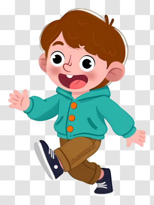 Cartoon Student - Running Boy In Green Hoodie Transparent PNG