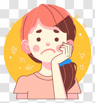 Girl Touching Face - Sad Girl Cartoon Illustration Transparent PNG