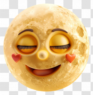 Moon - Moon Face With Hearts Cartoon Illustration Transparent PNG