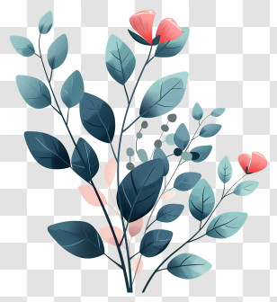 Black And White Photography - Elegant Botanical Illustration With Leaves And Flowers Transparent PNG