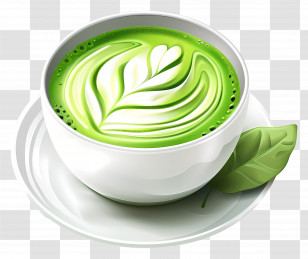 Matcha Green Tea - Matcha Latte With Beautiful Art Design Transparent PNG