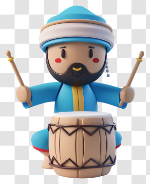 Ramadan Drummer - Cartoon Drummer With Drum And Sticks Transparent PNG
