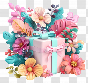Birthday Gift - Colorful Gift With Flowers Transparent PNG