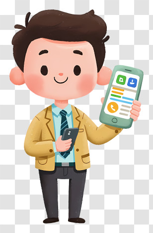 Smiling Man Showing Smartphone App Transparent PNG