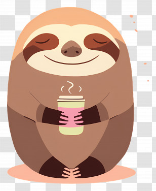 Coffee Time - Happy Sloth With Coffee Cartoon Transparent PNG