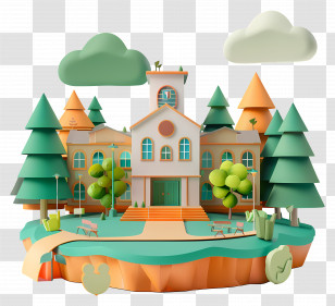 Cartoon School - Cartoon Building In Nature Transparent PNG