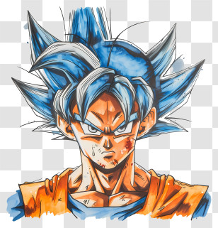 Goku - Cartoon Character With Spiky Blue Hair And Fierce Look Transparent PNG