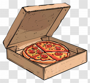 Pizza Box - Pizza Box With Pepperoni Pizza Illustration Transparent PNG