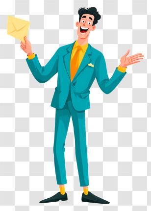 Businessman Feeling Happy - Happy Man In A Blue Suit Holding An Envelope Transparent PNG