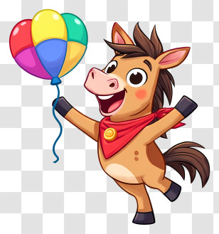 Cartoon Horse - Cheerful Pony Holding Balloon Transparent PNG