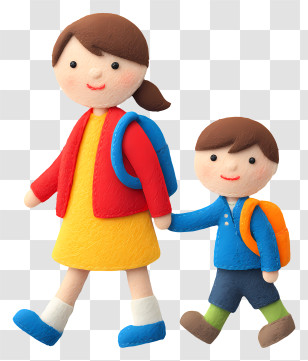 Mother Taking Boy To School - Mother And Child Walking To School Transparent PNG