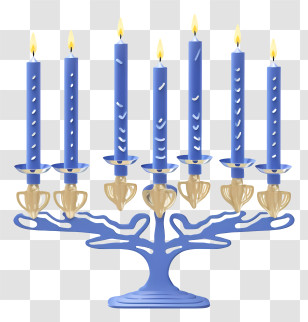Menorah - Blue Menorah With Lit Candles For Hanukkah Transparent PNG