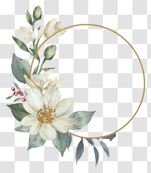 Cartoon - Elegant Floral Wreath With White Flowers Transparent PNG