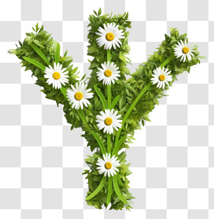 Flowers - Green Y Letter With White Daisy Flowers Transparent PNG
