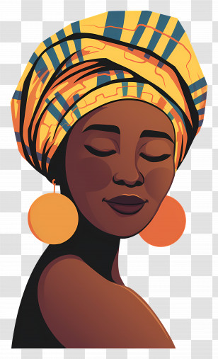 African Woman - Elegant Woman With Colorful Head Wrap And Earrings Transparent PNG