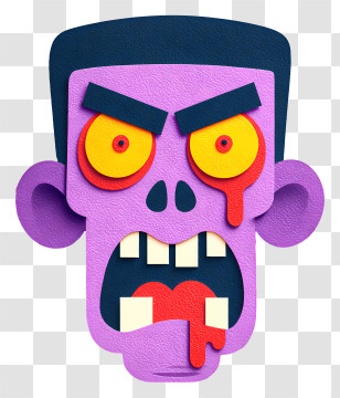 Zombie Head With Drooling Mouth - Purple Zombie Face Cartoon Illustration Transparent PNG