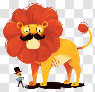 Circus Lion - Lion With Moustache And Tiny Man Transparent PNG