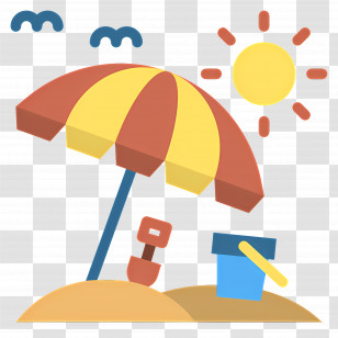 Beach Umbrella - Cartoon Illustration Of Beach Setup With Umbrella And Sun Transparent PNG