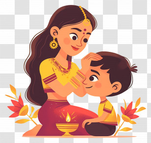 Bhai Dooj - Mother And Son Bonding Cartoon Illustration Transparent PNG