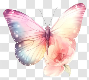 Pastel Elegant Butterfly - Colorful Butterfly With Flower Transparent PNG