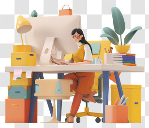 Business Woman - Office Worker At Desk Transparent PNG