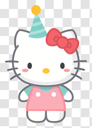Hello Kitty In Party Hat - White Cat With Party Hat Transparent PNG