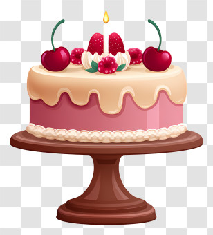 Vintage Cake - Fruit Cake With Cherries And Candle Transparent PNG