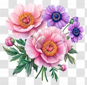 Pink Bouquet - Pink And Purple Flowers Illustration Transparent PNG