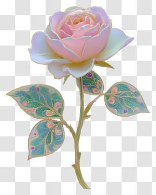 Elaborate Rose Art - Iridescent Pink Rose Stem Transparent PNG
