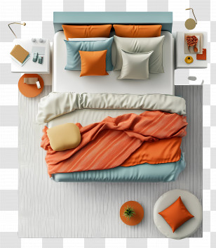 Bedroom Top View - Colorful Bed With Pillows And Blanket Transparent PNG