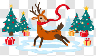 Cartoon Reindeer - Christmas Reindeer With Gifts Transparent PNG