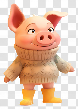 Cute Piglet - Cartoon Pig In Cozy Sweater And Yellow Boots Transparent PNG