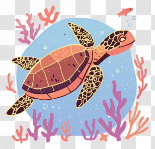 Sea Turtle Swimming - Colorful Sea Turtle In Ocean Illustration Transparent PNG