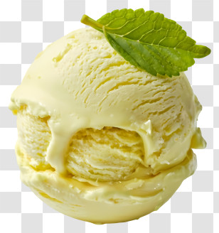 Ice Cream Scoop - Vanilla Ice Cream Scoop With Mint Transparent PNG