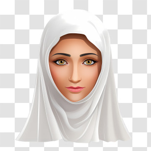 Woman With Veil - Woman In White Hijab Portrait Illustration Transparent PNG