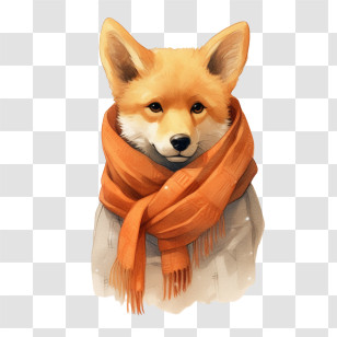 Fox - Adorable Fox With Orange Scarf In Winter Style Transparent PNG