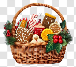 Wicker Basket - Festive Christmas Basket Filled With Holiday Treats Transparent PNG