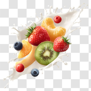Fruit Suspended In Milk - Colorful Fruit Splash With Milk Transparent PNG